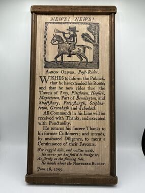 Yorkraft Americana Aaron Oliver Post Rider 1799 Wood Plaque Northern Budget
